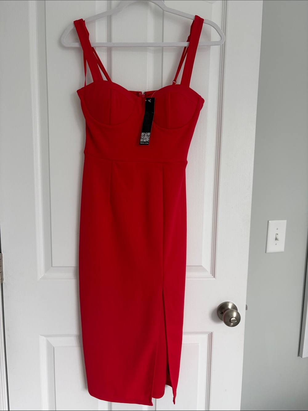 Trixxi Bold Red Midi Dress with Double Straps